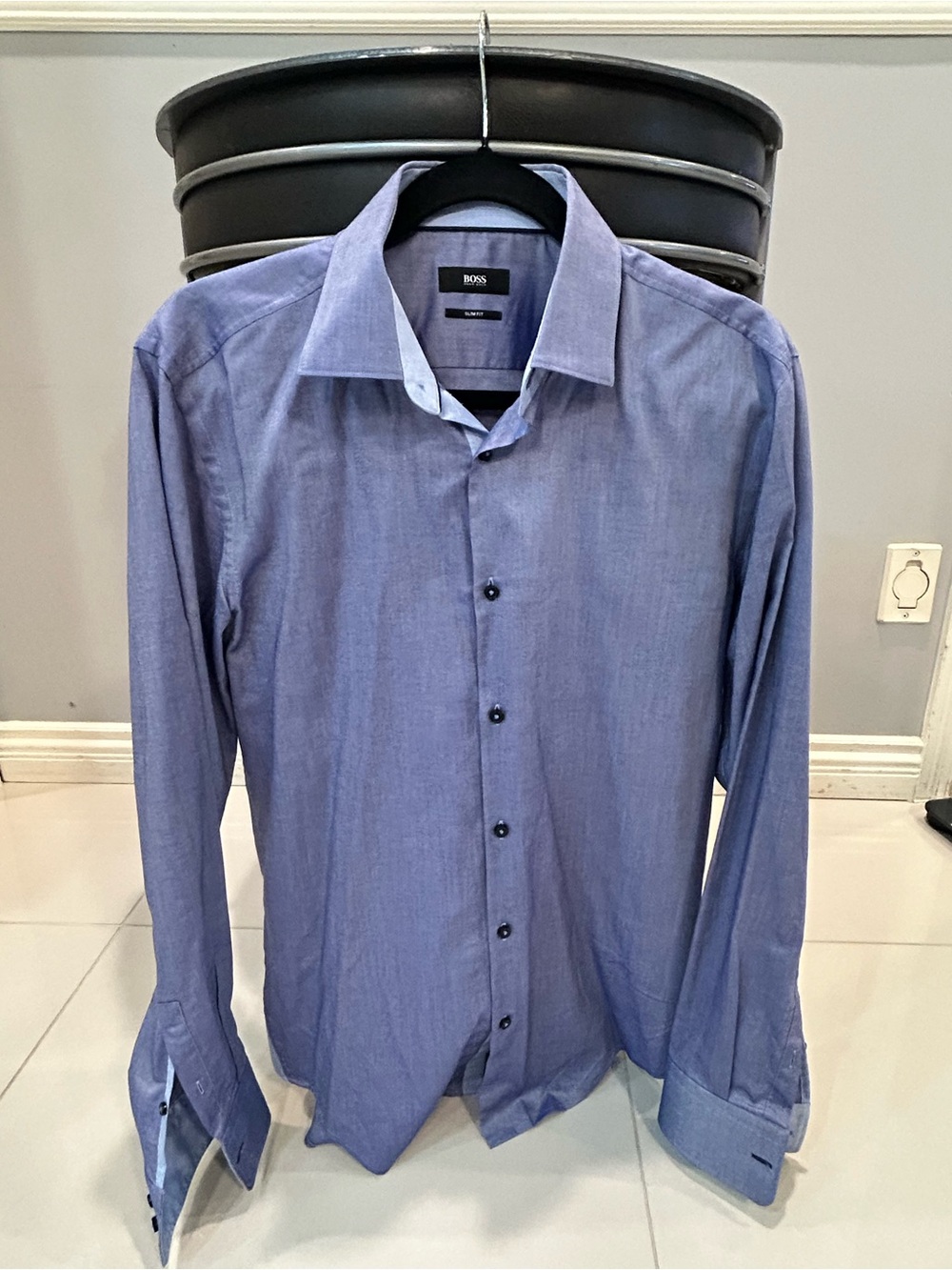 BOSS Men's Light Blue Button-Front Dress Shirt